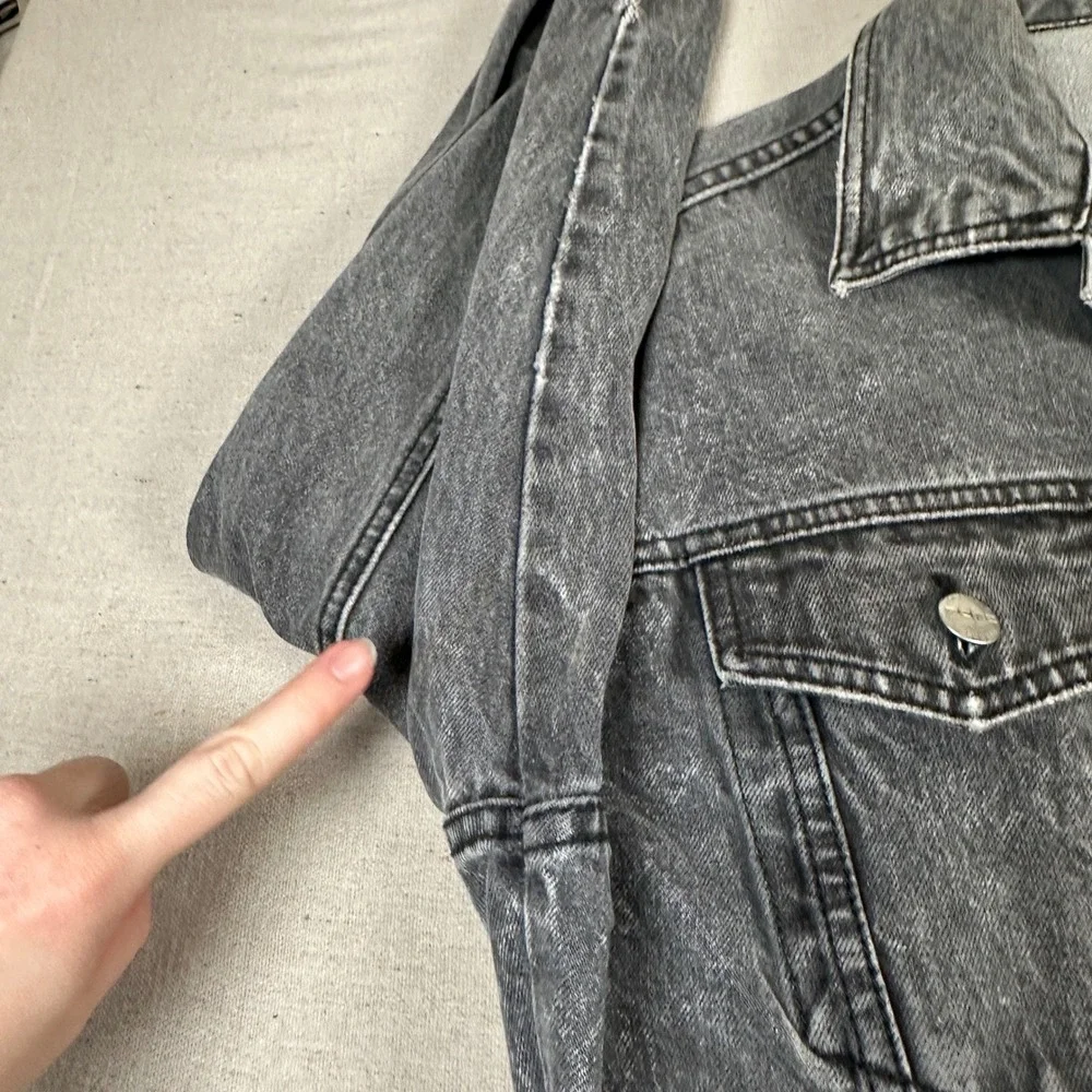 Vintage black Acid Wash Denim Jacket Distressed Trucker grunge 90s Pepe jeans‎